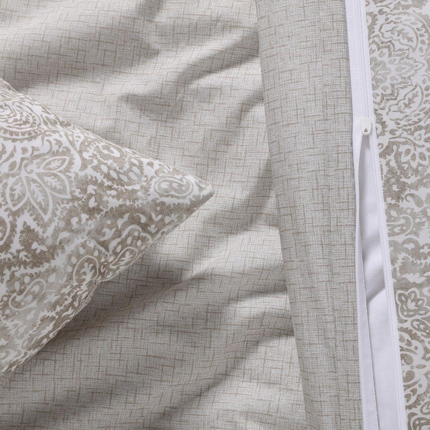 Palmer Taupe Printed Cotton Percale Reversible Duvet Set - HalfPriceDrapes.com