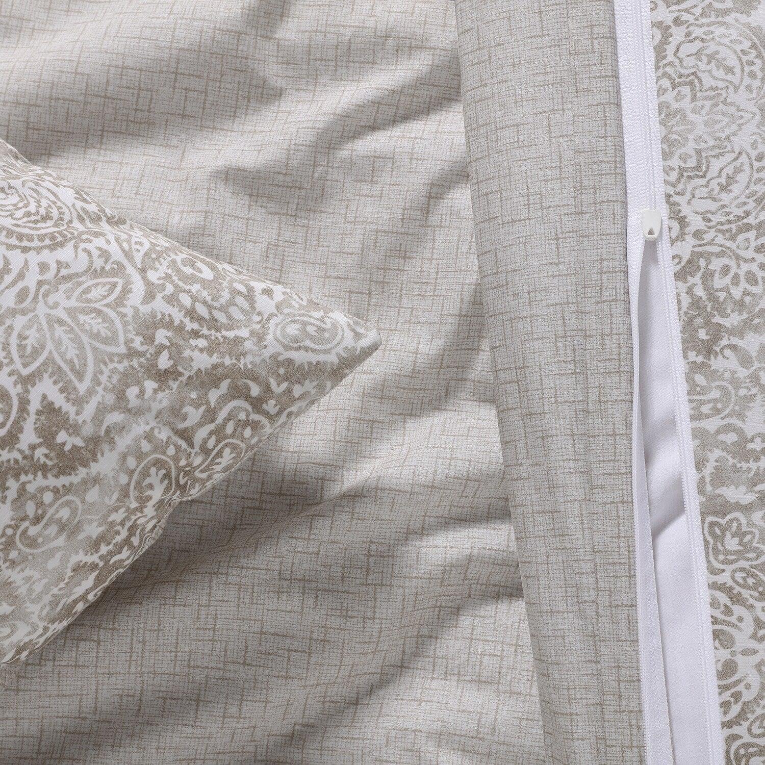 Palmer Taupe Printed Cotton Percale Reversible Duvet Set - HalfPriceDrapes.com