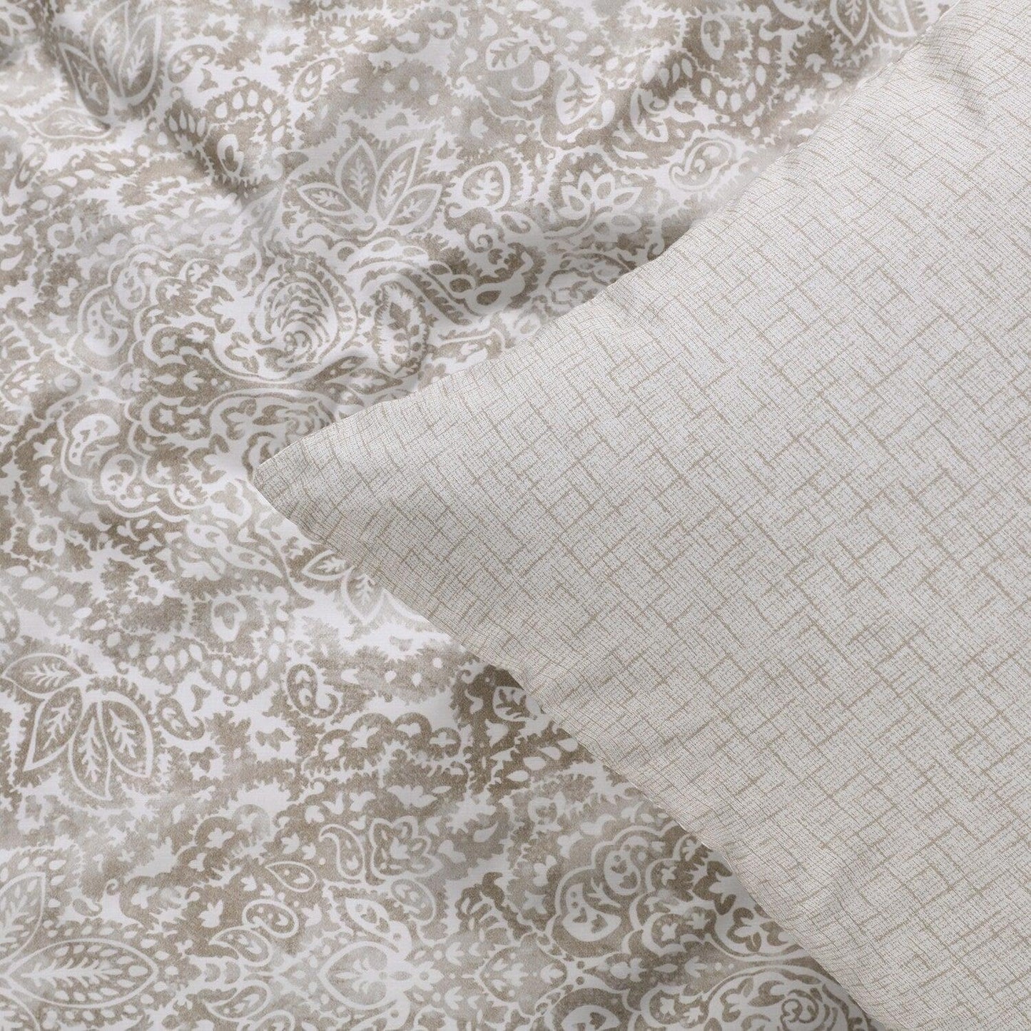 Palmer Taupe Printed Cotton Percale Reversible Duvet Set - HalfPriceDrapes.com