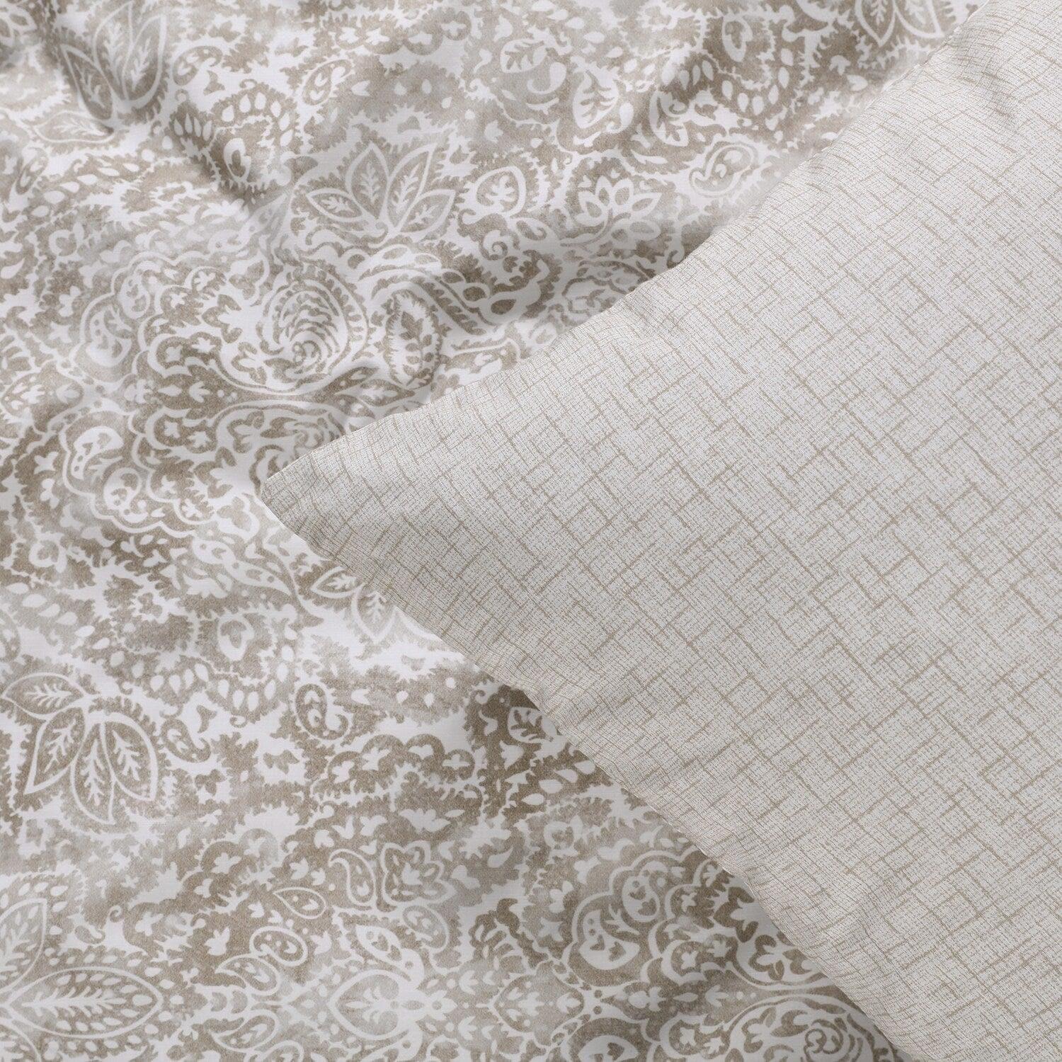 Palmer Taupe Printed Cotton Percale Reversible Duvet Set - HalfPriceDrapes.com