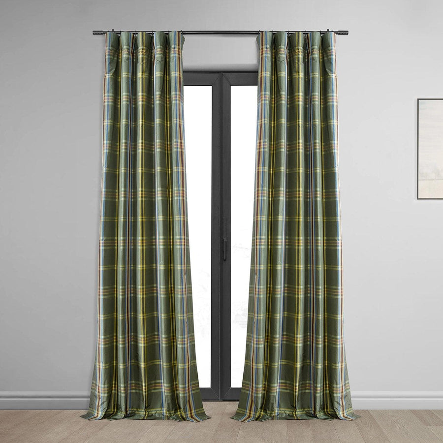 Veer Green Plaid Silk Curtain