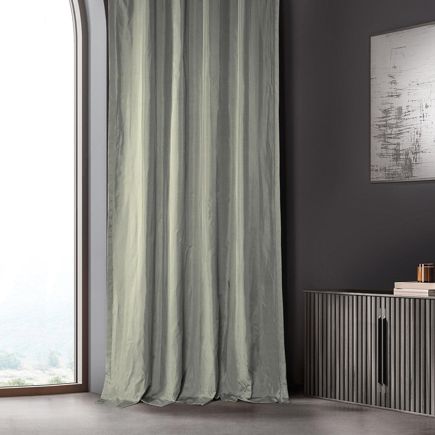 Mallur Taupe Grey Striped Silk Curtain