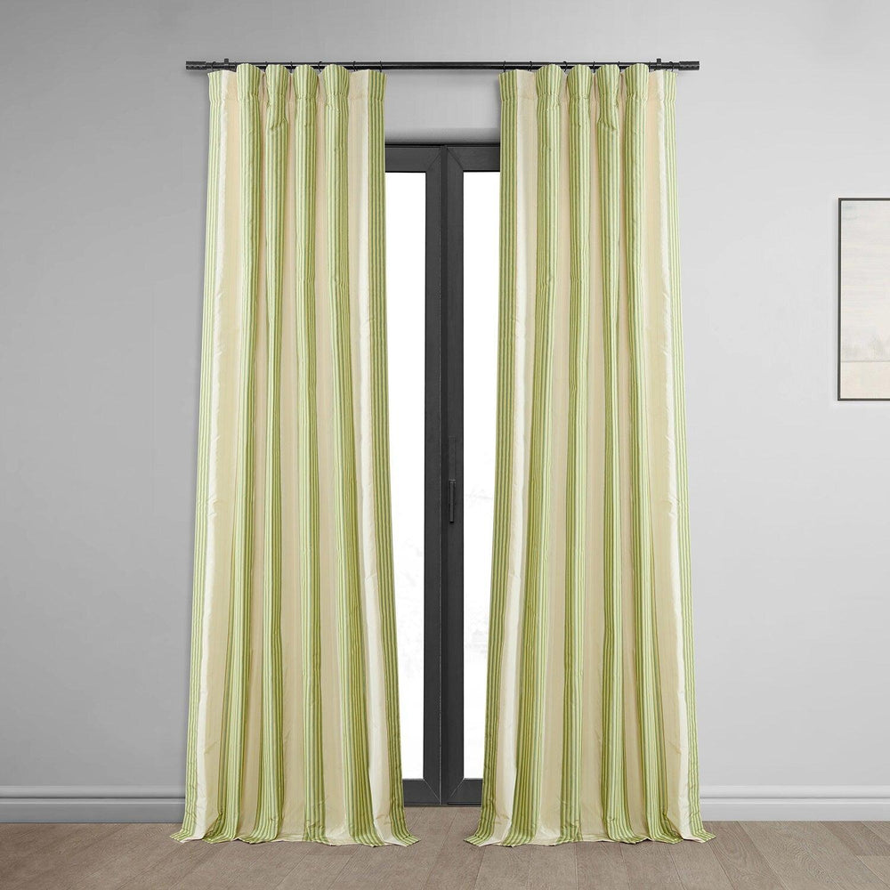 Aamani Green Yellow Striped Silk Curtain