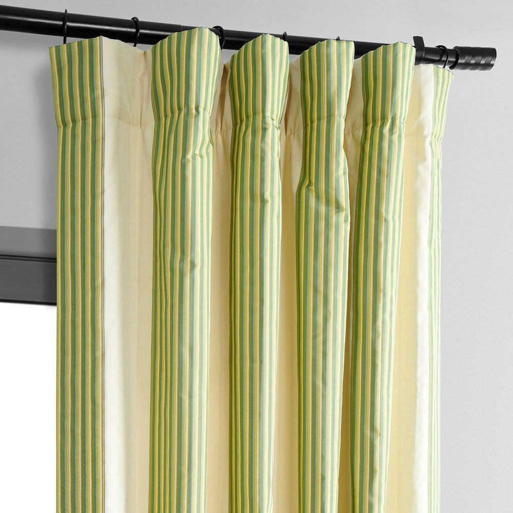 Aamani Green Yellow Striped Silk Curtain