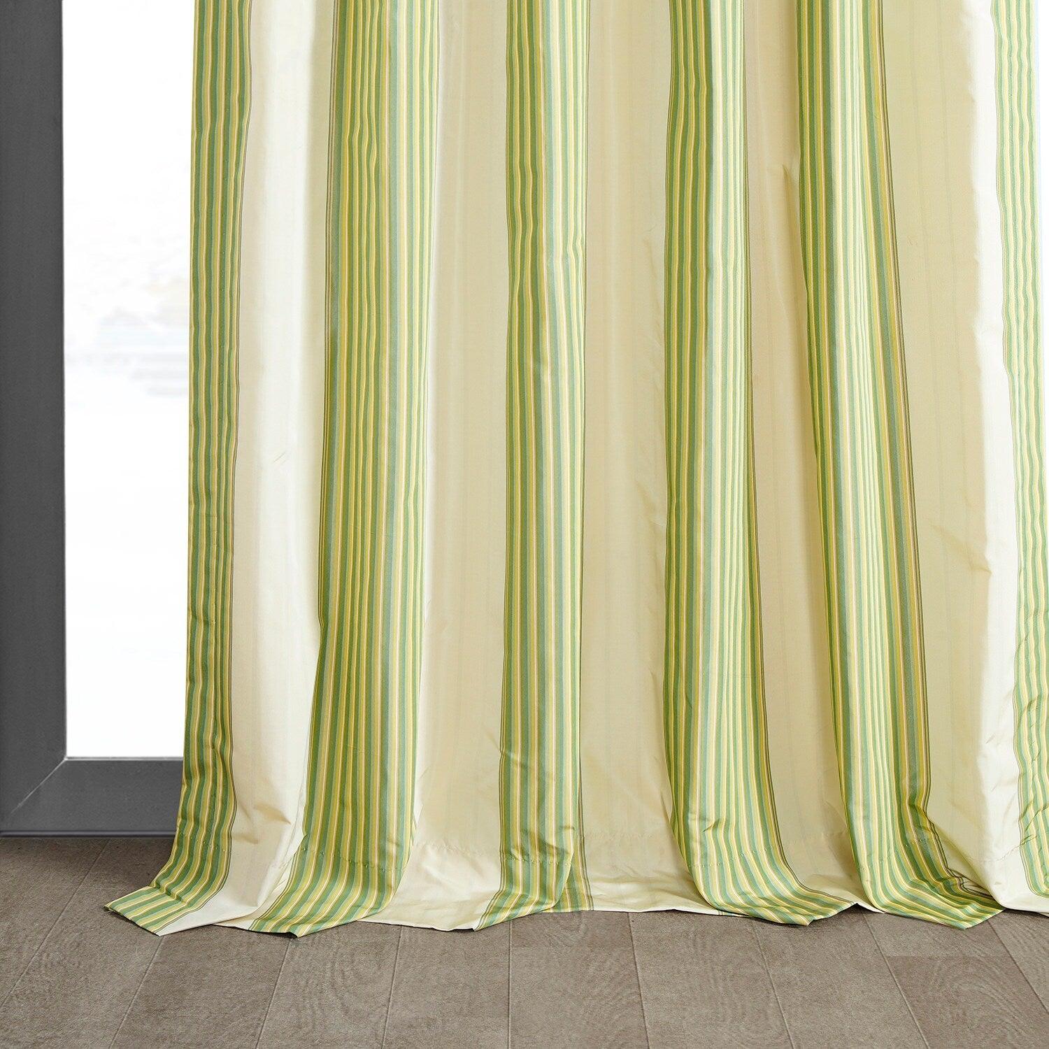 Aamani Green Yellow Striped Silk Curtain