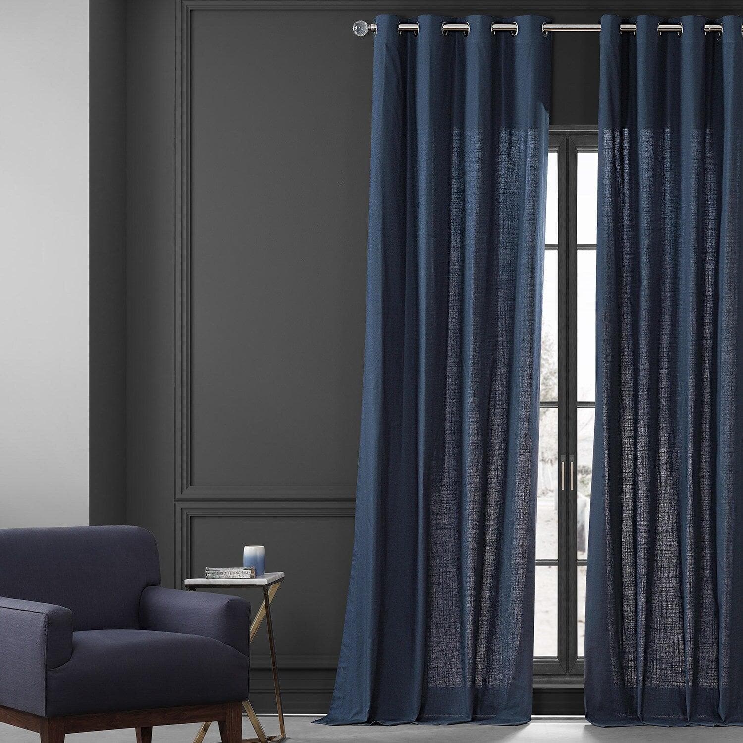 Noble Navy Grommet Dune Textured Cotton Curtain Pair (2 Panels)