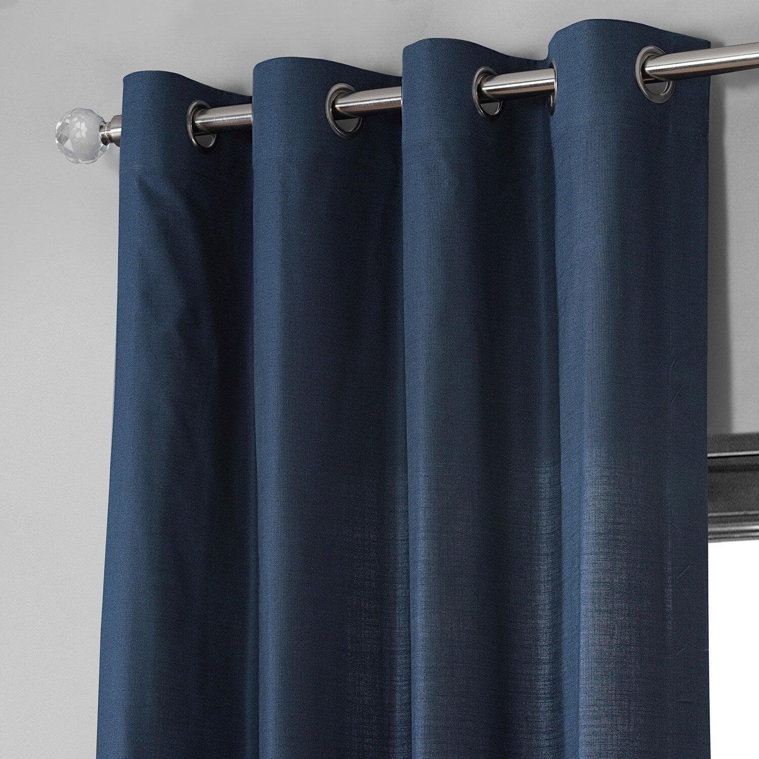 Noble Navy Grommet Dune Textured Cotton Curtain Pair (2 Panels)