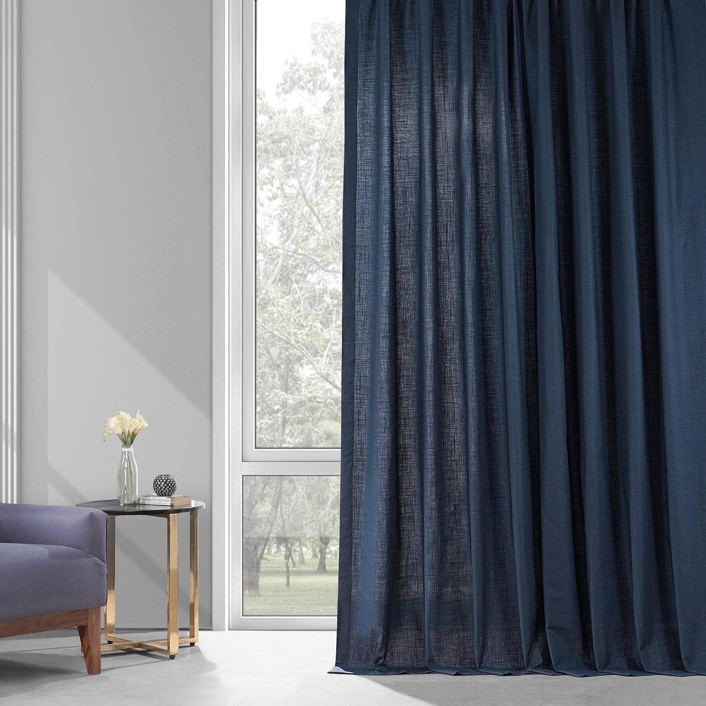 Noble Navy Dune Textured Cotton Curtain Pair (2 Panels)