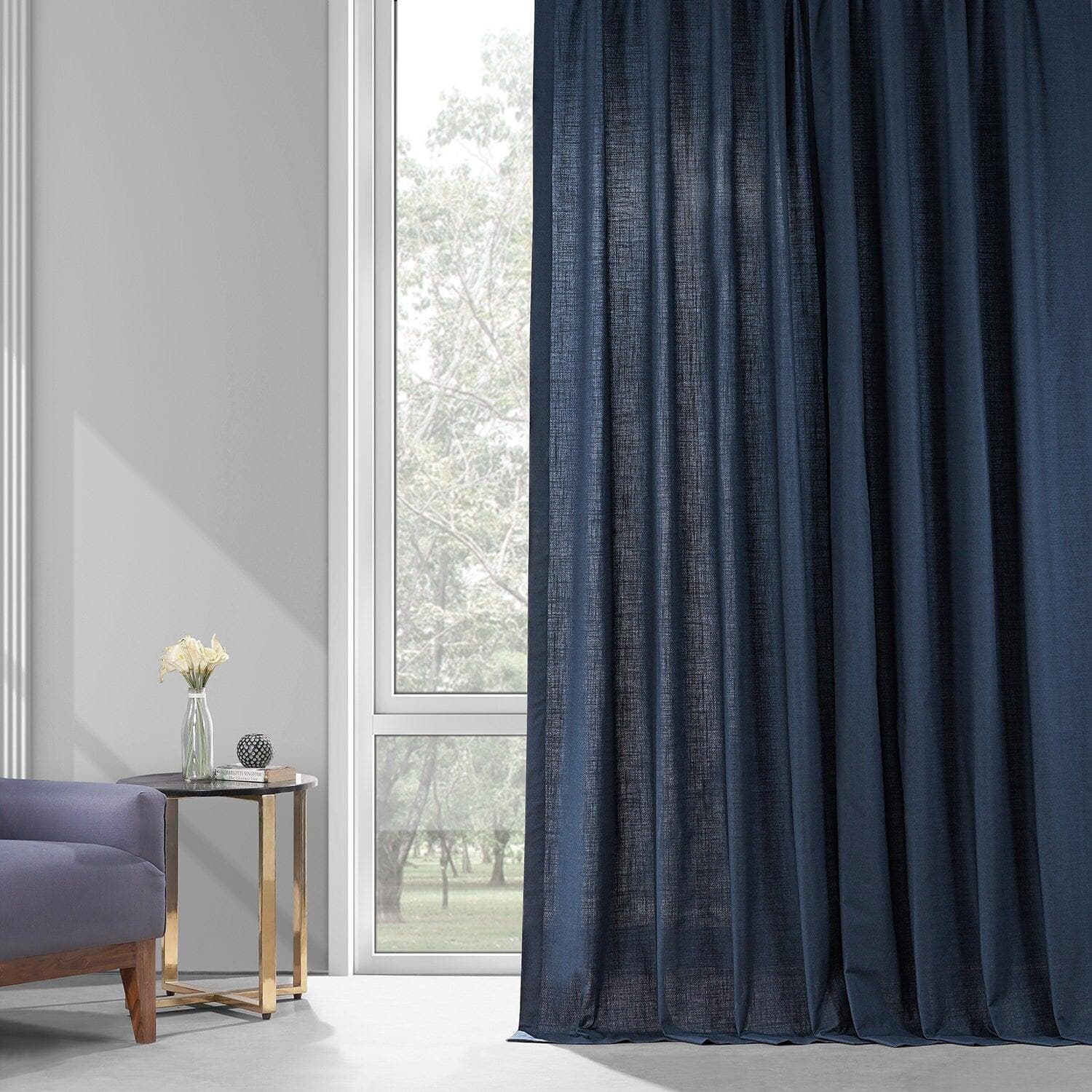 Noble Navy Dune Textured Cotton Curtain Pair (2 Panels)