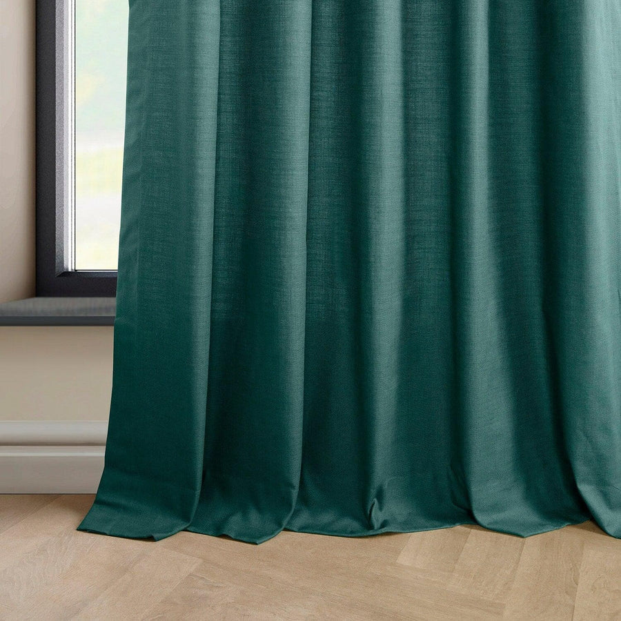 Dark Teal Green French Pleat Dune Textured Cotton Curtain