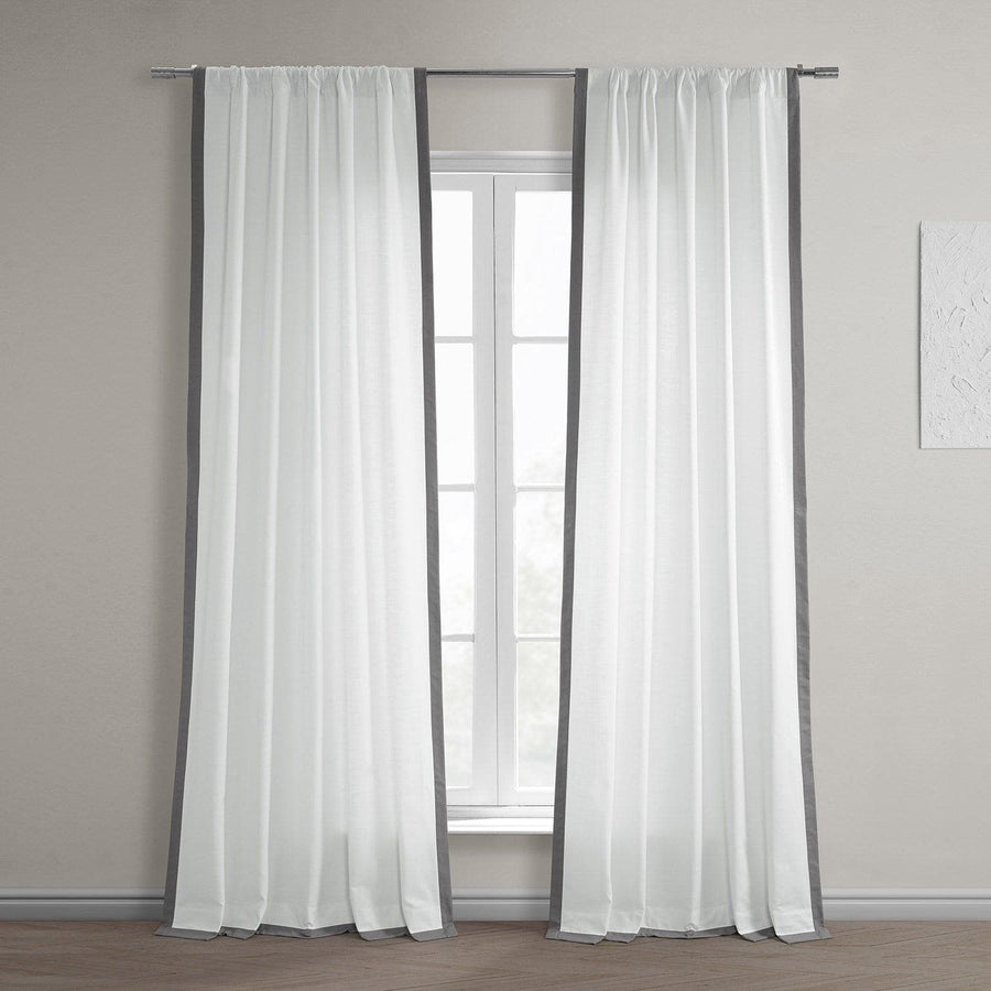 White & Dark Grey Thin Frame Bordered Dune Textured Cotton Curtain - HalfPriceDrapes.com