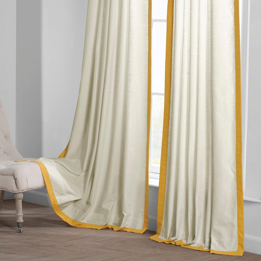 Cream & Ochre Thin Frame Bordered Dune Textured Cotton Curtain - HalfPriceDrapes.com