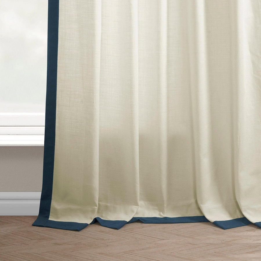 Cream & Navy Thin Frame Bordered Dune Textured Cotton Curtain - HalfPriceDrapes.com
