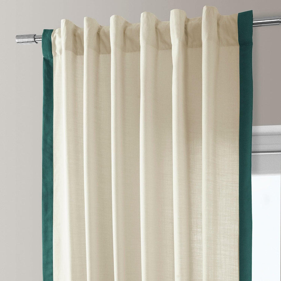Beige & Dark Green Thin Frame Bordered Dune Textured Cotton Curtain - HalfPriceDrapes.com