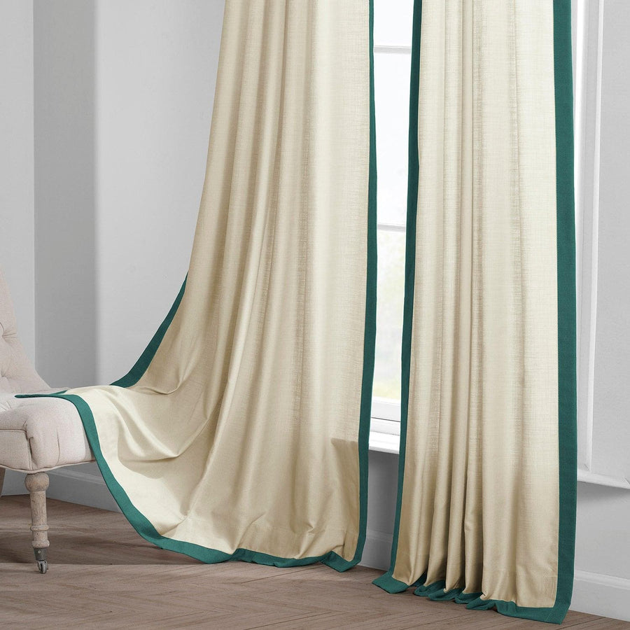 Beige & Dark Green Thin Frame Bordered Dune Textured Cotton Curtain - HalfPriceDrapes.com