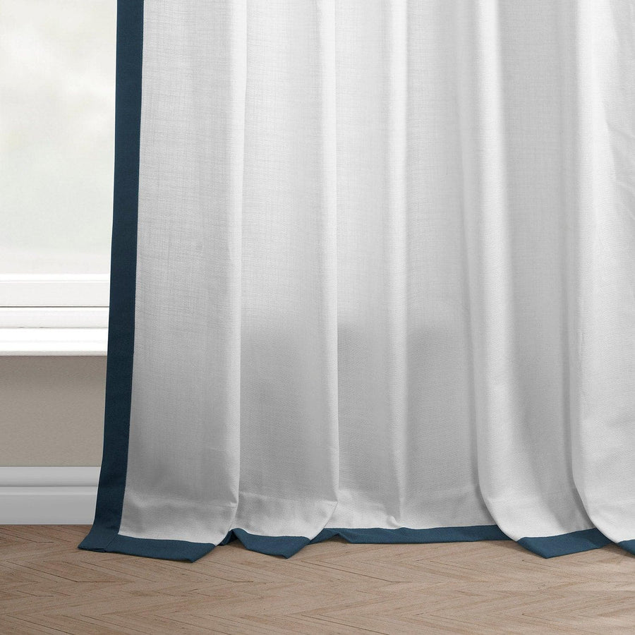 White & Navy Thin Frame Bordered Dune Textured Cotton Curtain - HalfPriceDrapes.com