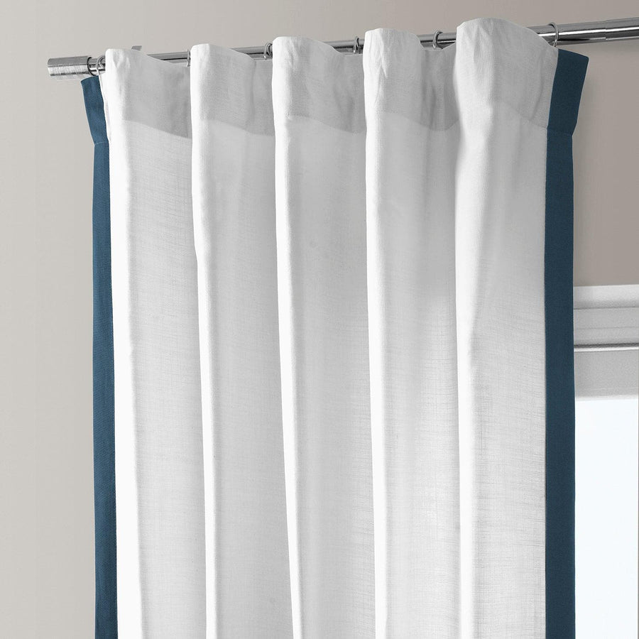 White & Navy Thin Frame Bordered Dune Textured Cotton Curtain - HalfPriceDrapes.com