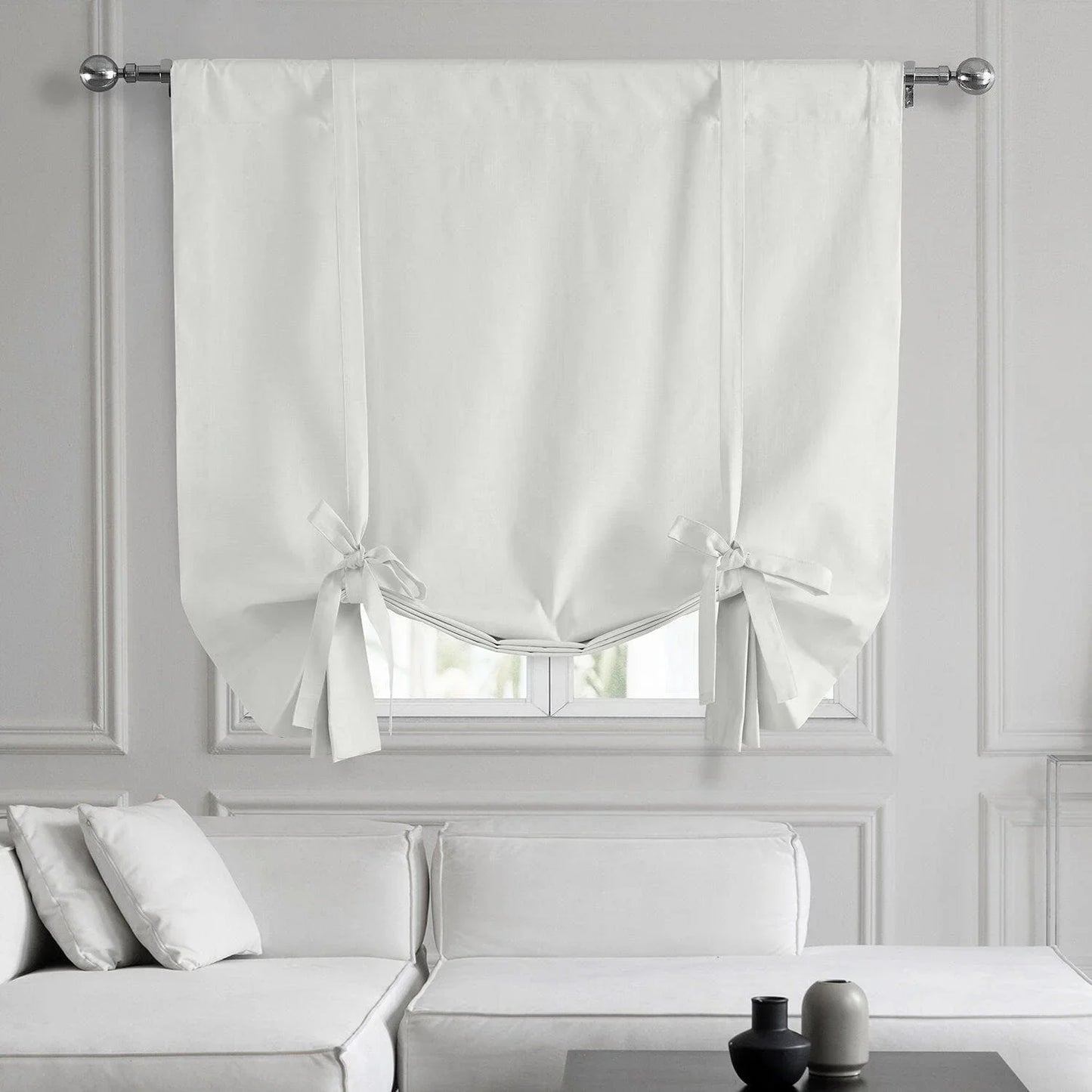 Prime White Dune Textured Solid Cotton Tie-Up Window Shade