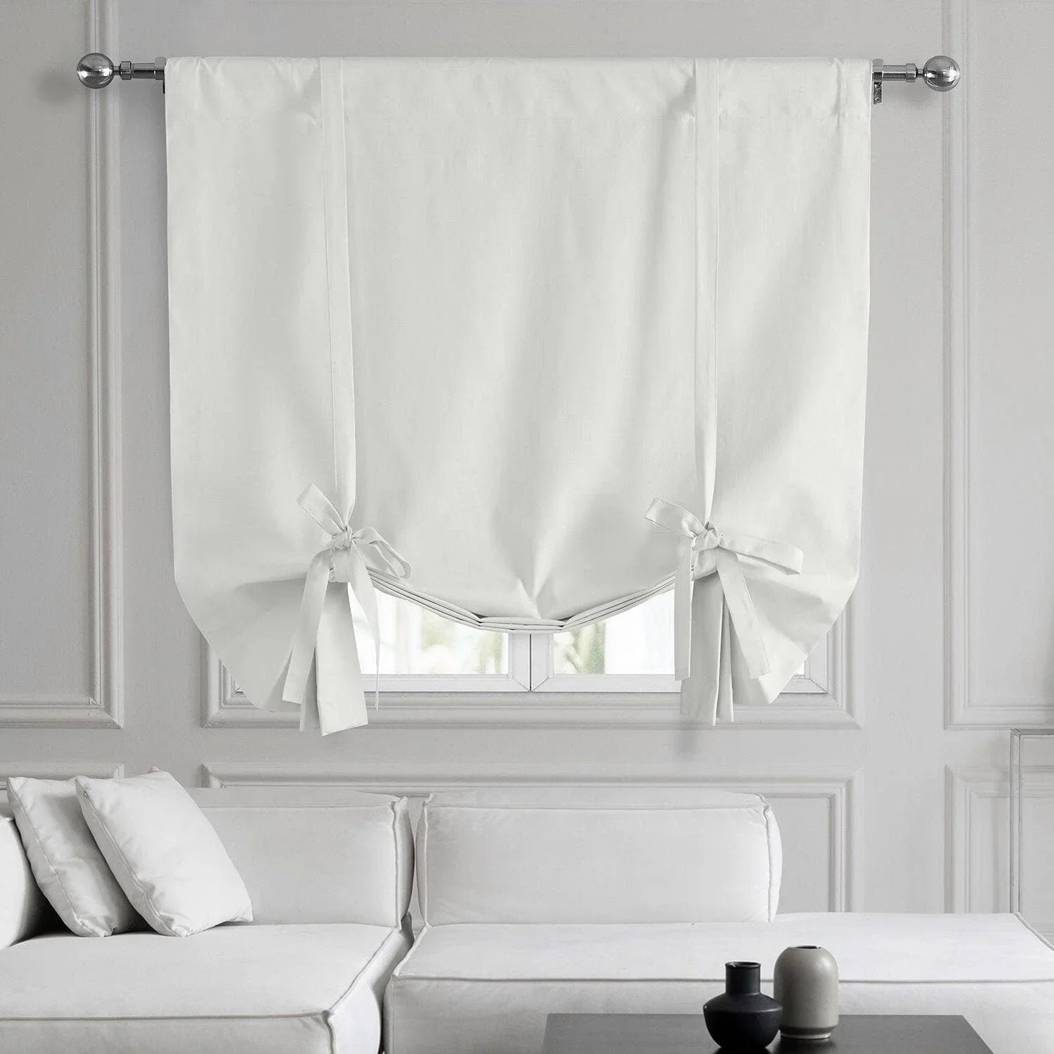 Prime White Dune Textured Solid Cotton Tie-Up Window Shade