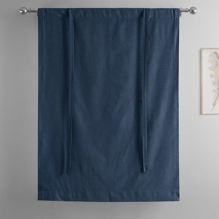 Noble Navy Dune Textured Solid Cotton Tie-Up Window Shade