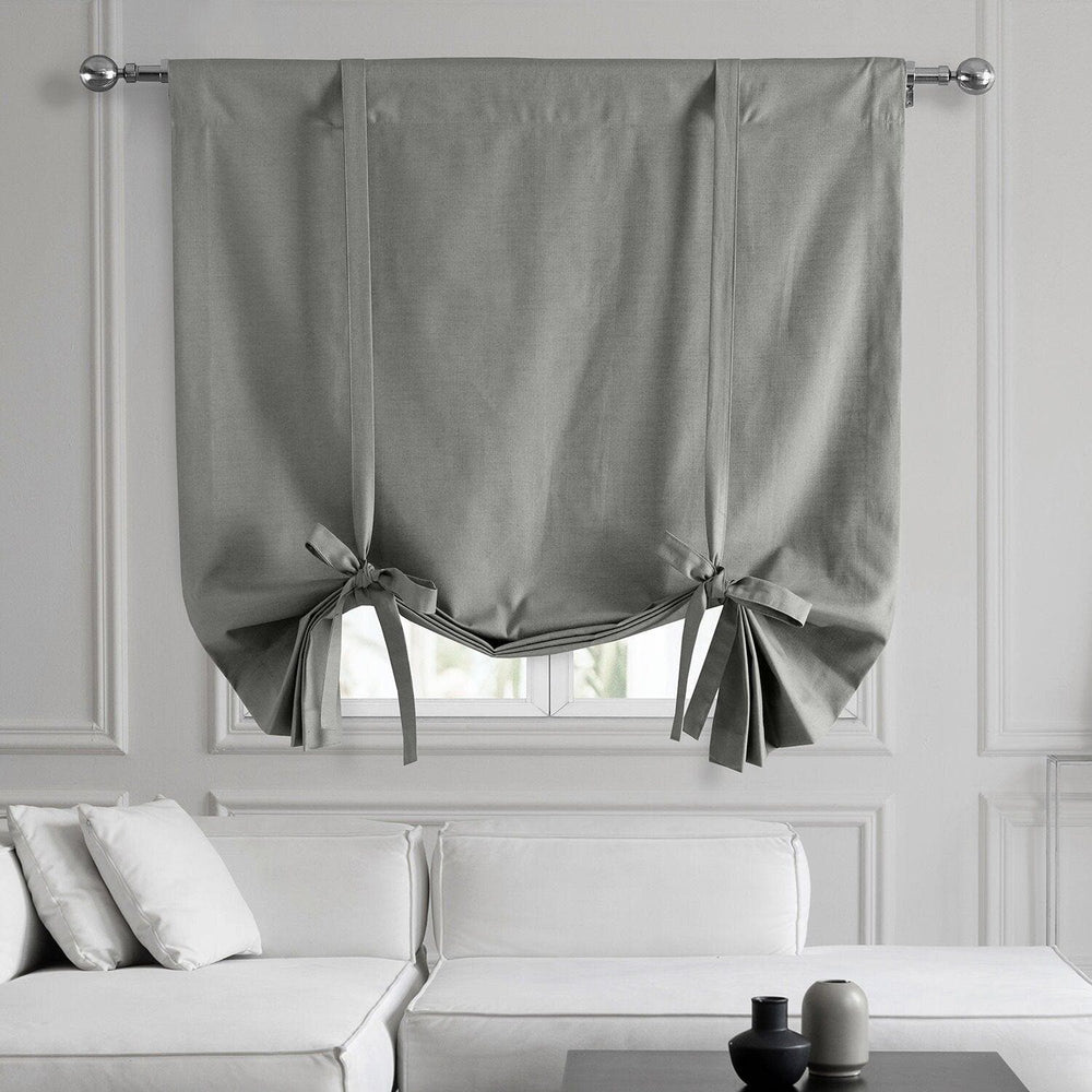 Dark Grey Dune Textured Solid Cotton Tie-Up Window Shade