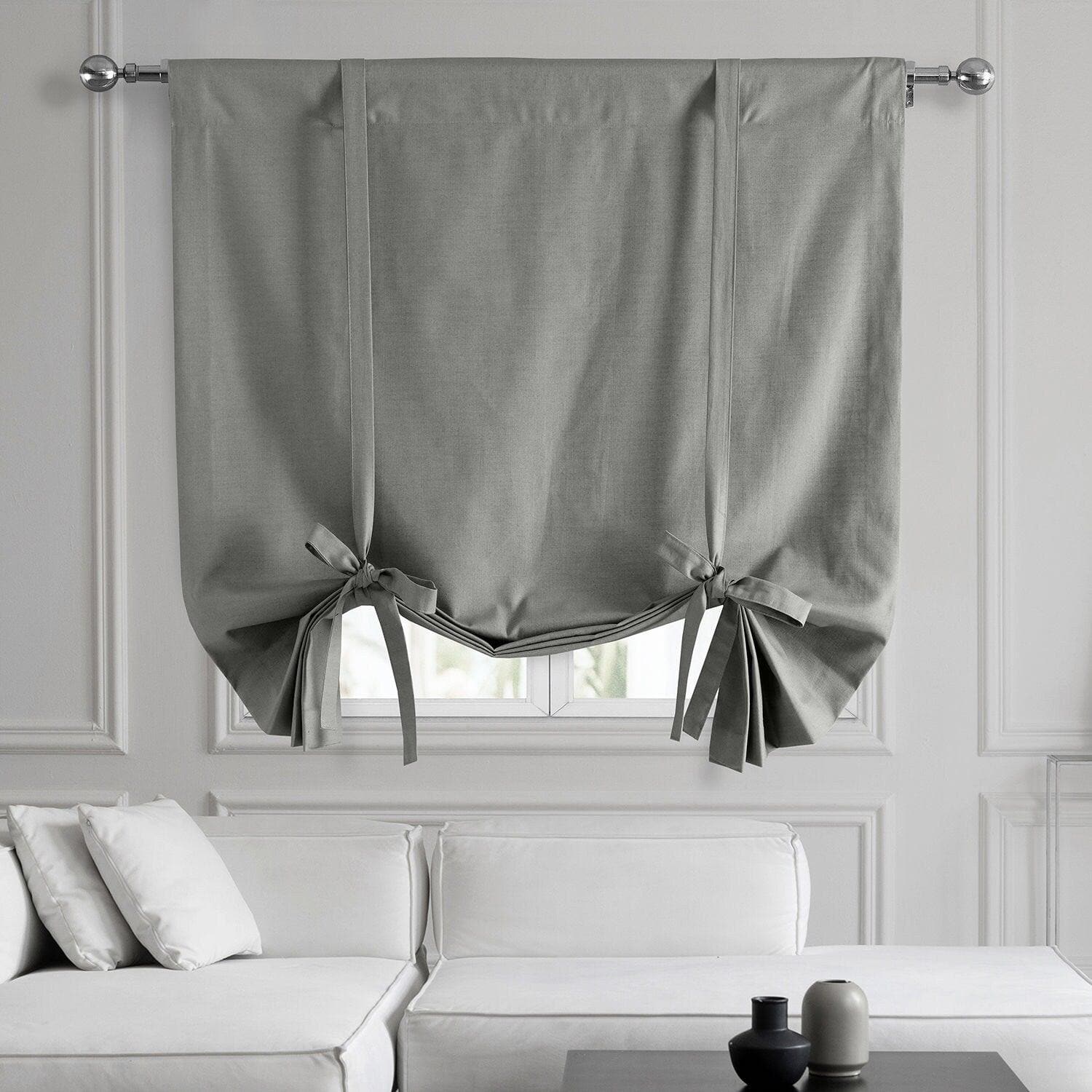 Dark Grey Dune Textured Solid Cotton Tie-Up Window Shade
