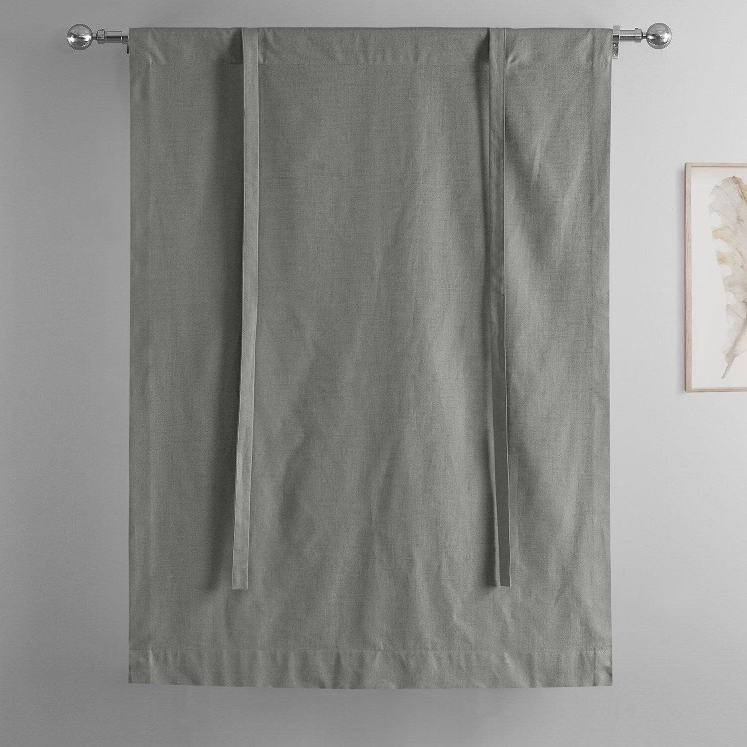 Dark Grey Dune Textured Solid Cotton Tie-Up Window Shade