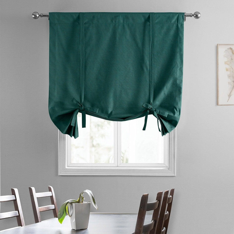 Dark Teal Green Dune Textured Solid Cotton Tie-Up Window Shade