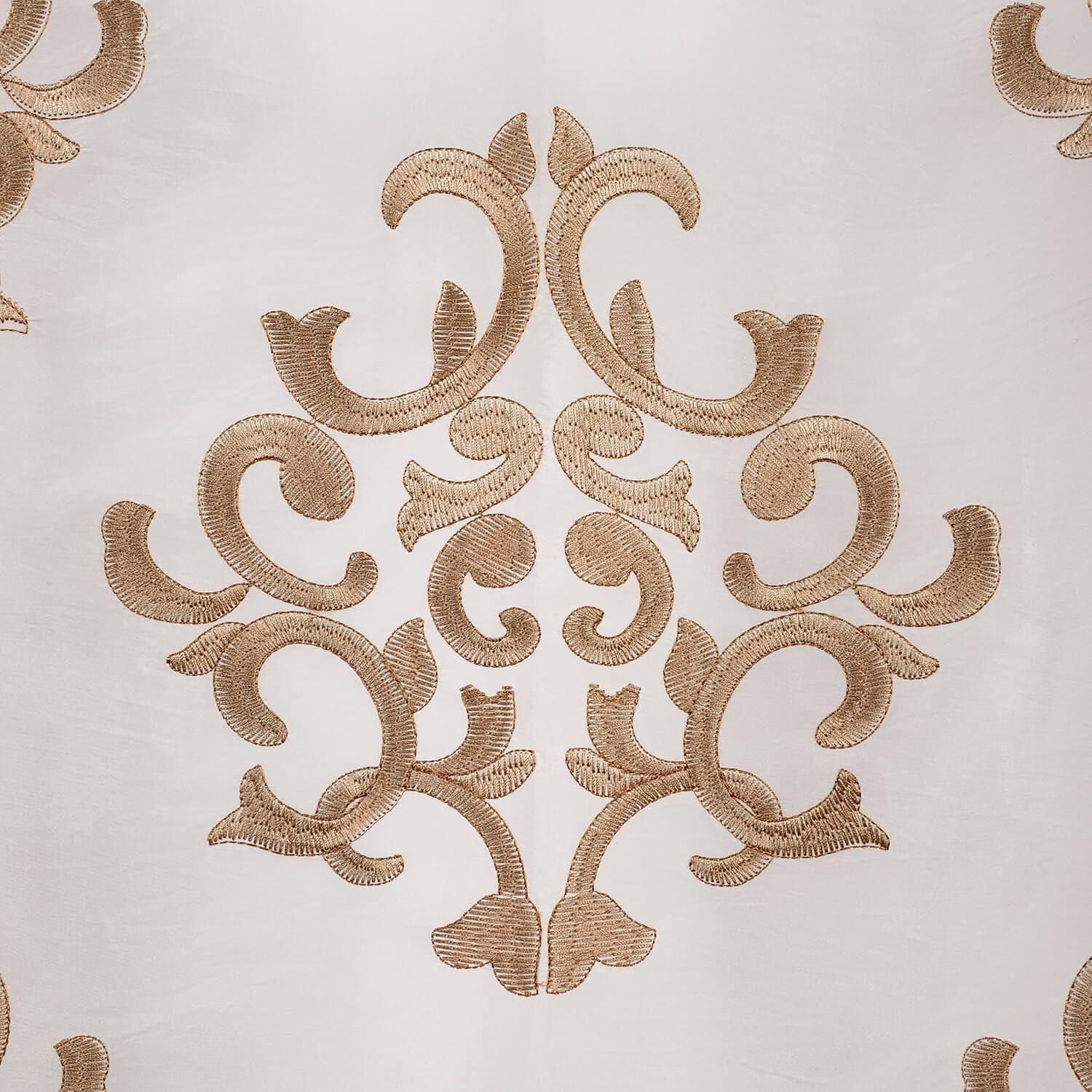 Ankara White Embroidered Faux Silk Taffeta Swatch - HalfPriceDrapes.com