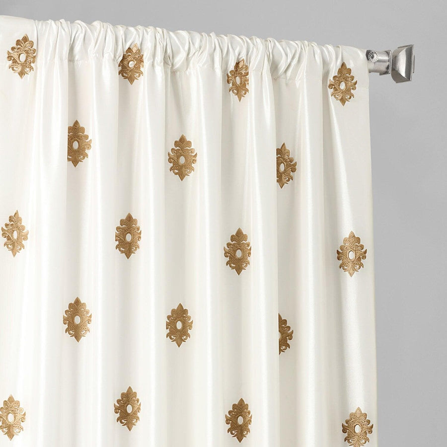 Trophy Gold & White Embroidered Designer Faux Silk Curtain
