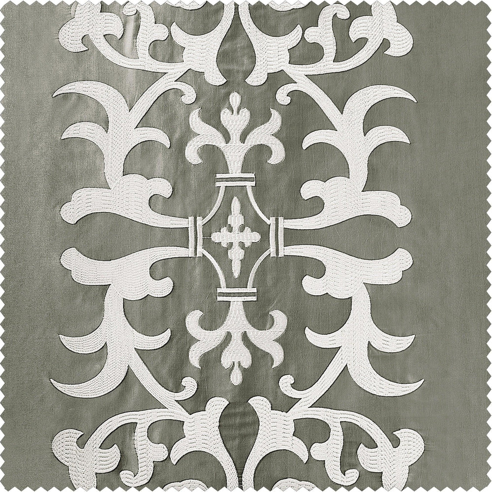Renaissance Platinum Silver Designer Embroidered Swatch - HalfPriceDrapes.com