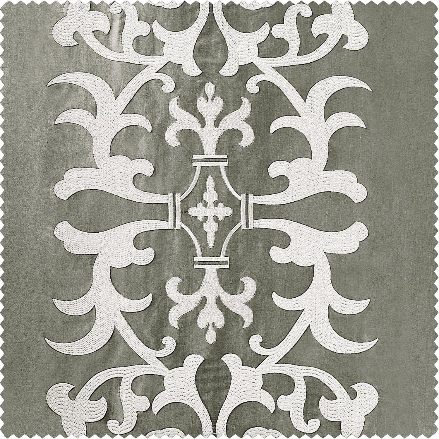 Renaissance Platinum Silver Designer Embroidered Swatch - HalfPriceDrapes.com