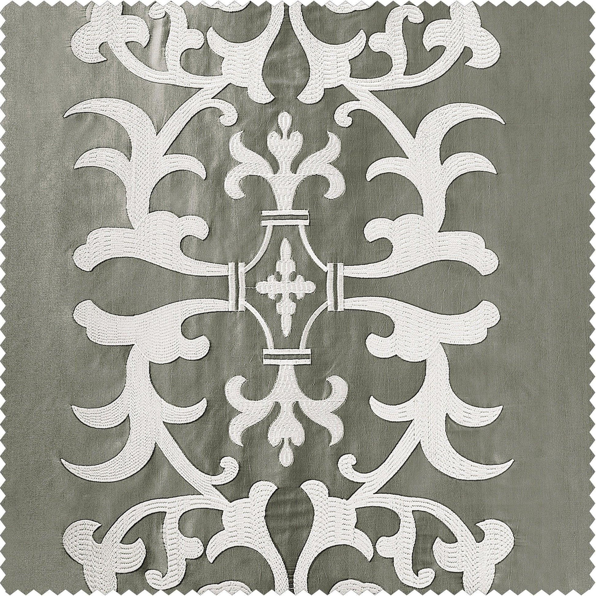 Renaissance Platinum Silver Designer Embroidered Swatch - HalfPriceDrapes.com