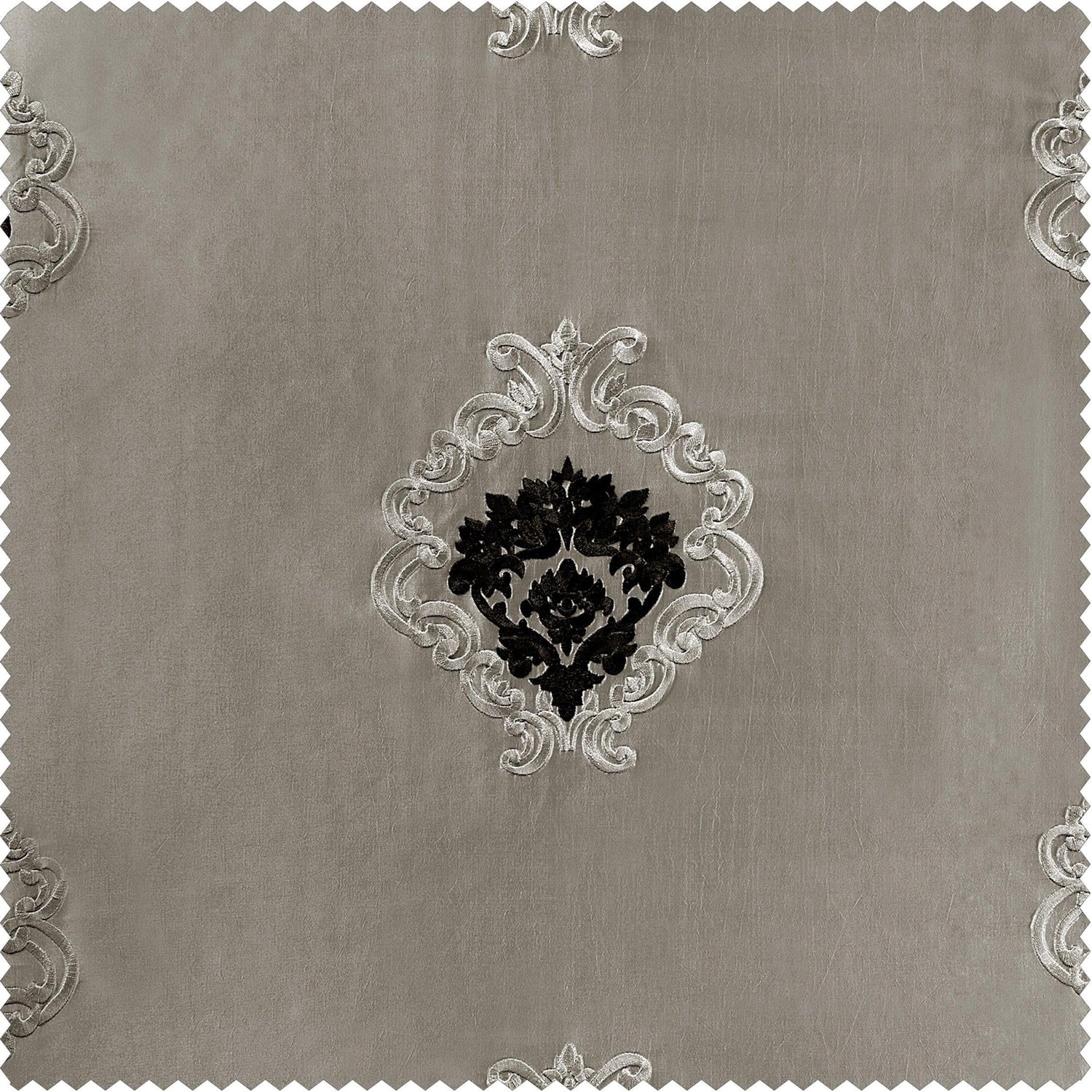 Elias Platinum Silver Designer Embroidered Swatch - HalfPriceDrapes.com