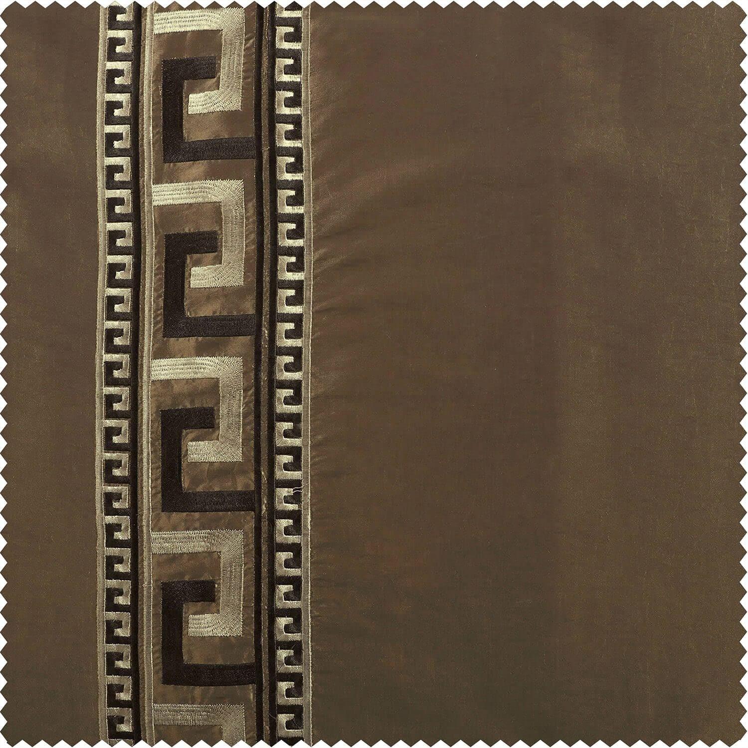 Greco Mushroom Taupe Designer Embroidered Swatch - HalfPriceDrapes.com