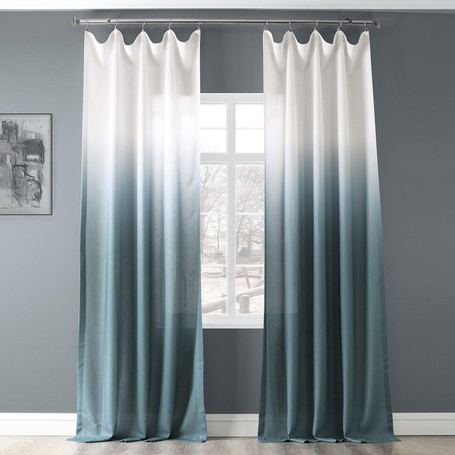 Aqua Ombre Faux Linen Curtain