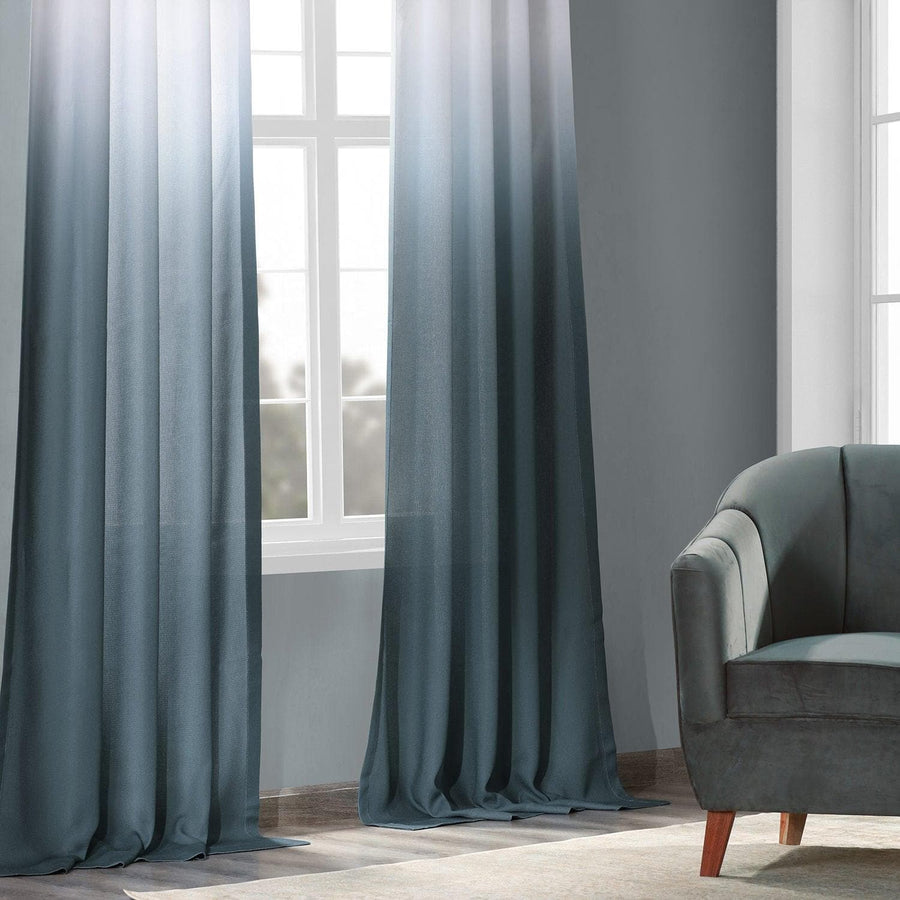 Aqua Ombre Faux Linen Curtain