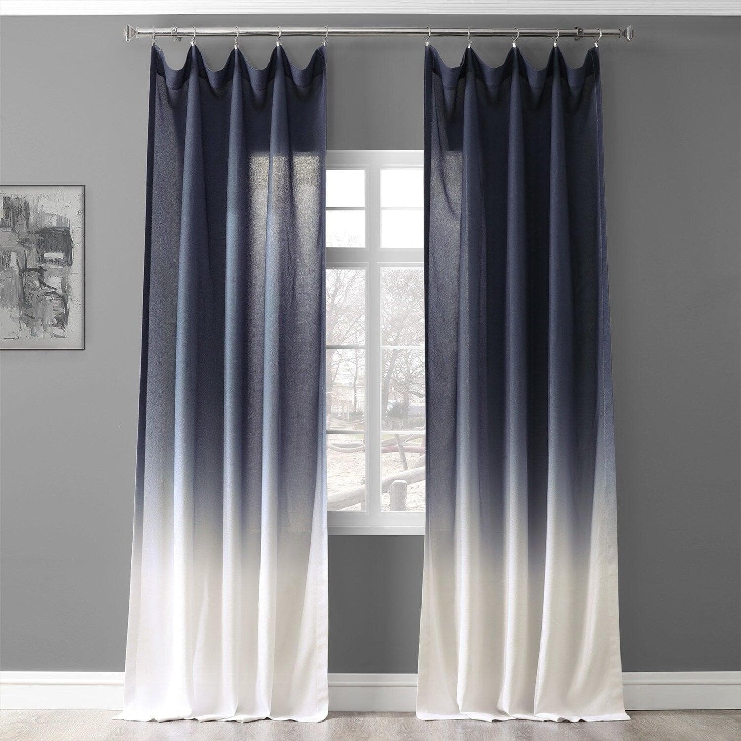 Blue Ombre Faux Linen Curtain