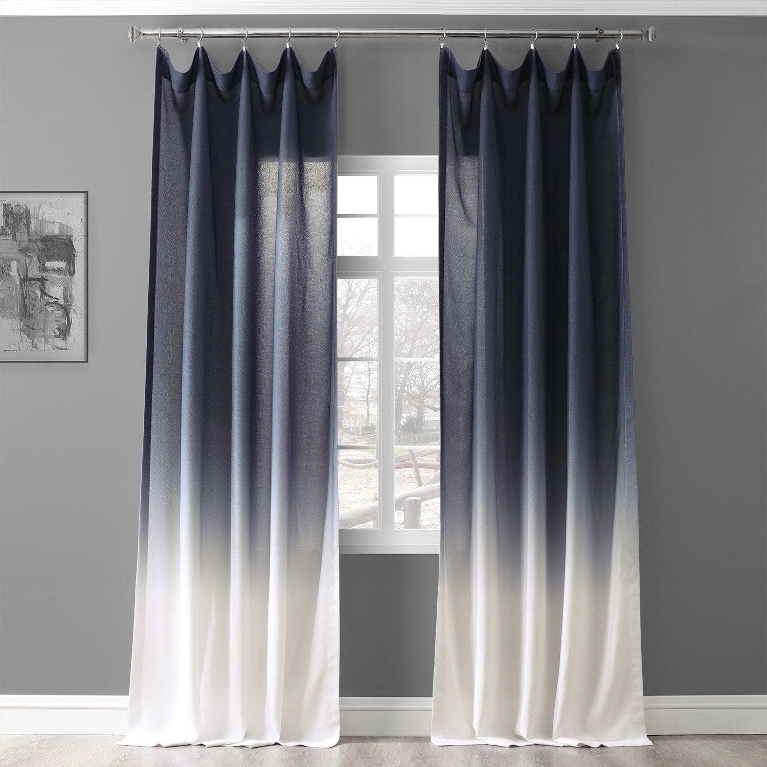 Blue Ombre Faux Linen Curtain