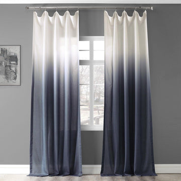 Blue Abstract Ombre Faux Linen Curtain