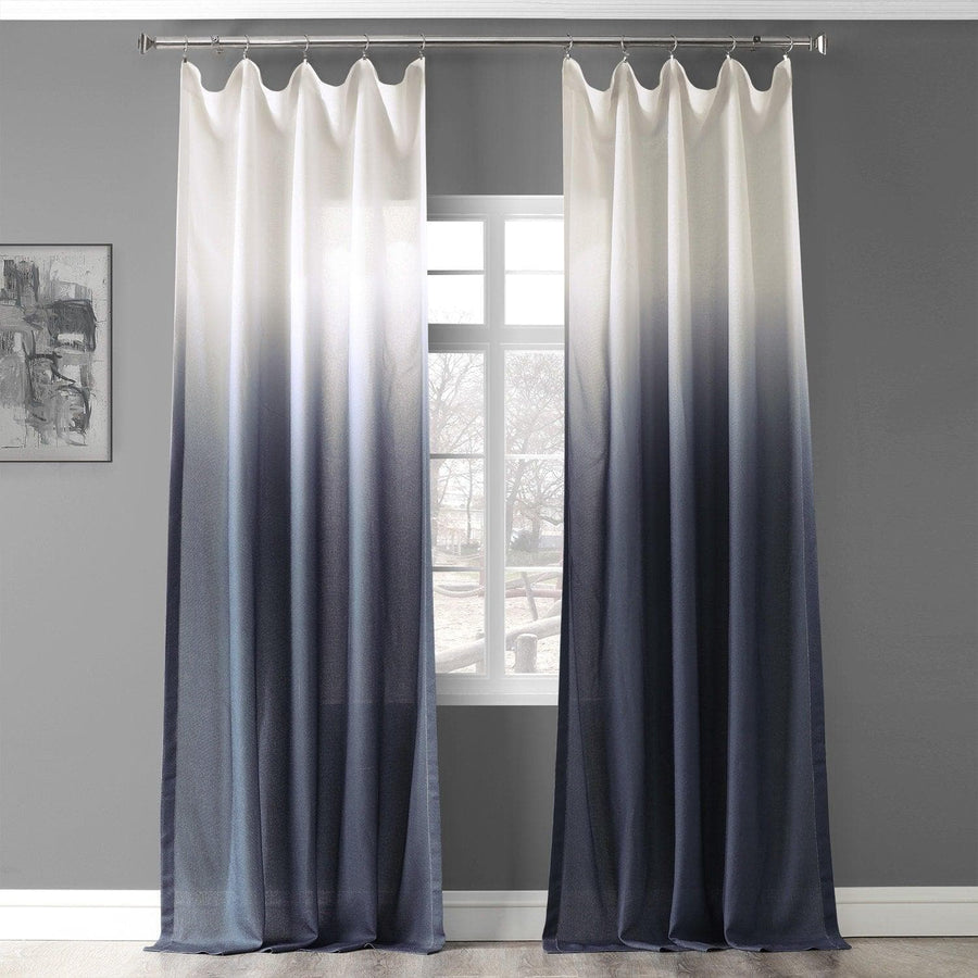 Blue Ombre Faux Linen Curtain