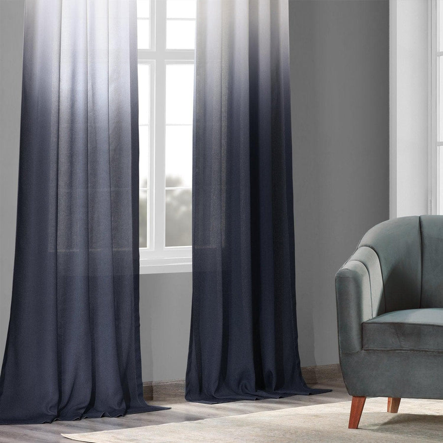 Blue Ombre Faux Linen Curtain
