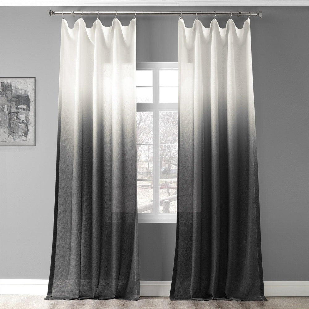 Black Ombre Faux Linen Curtain