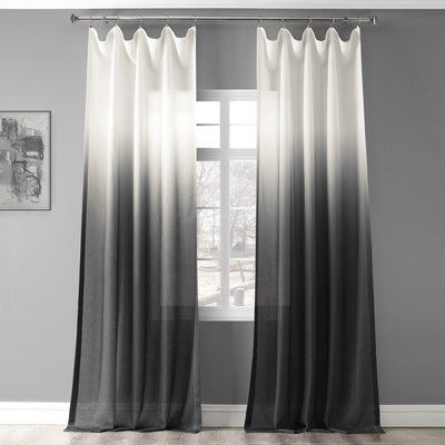Black Abstract Ombre Faux Linen Curtain