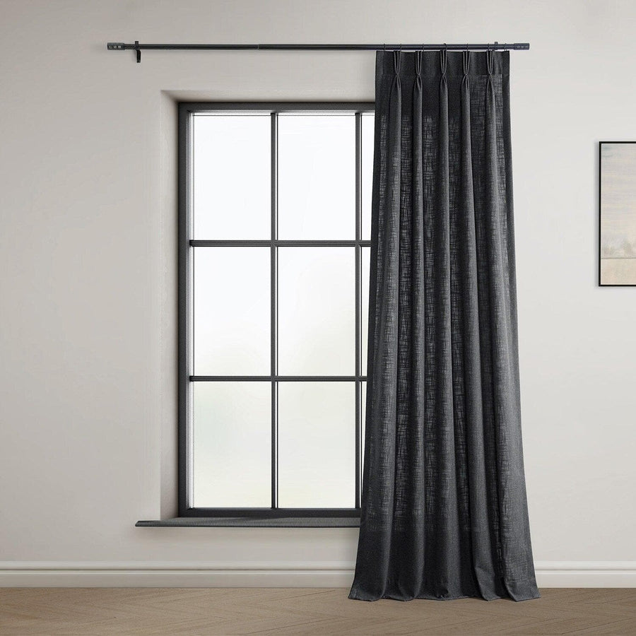 Slate Grey French Pleat Heavy Faux Linen Curtain
