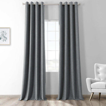 Modern Grey Grommet Heathered Woolen Weave Curtain