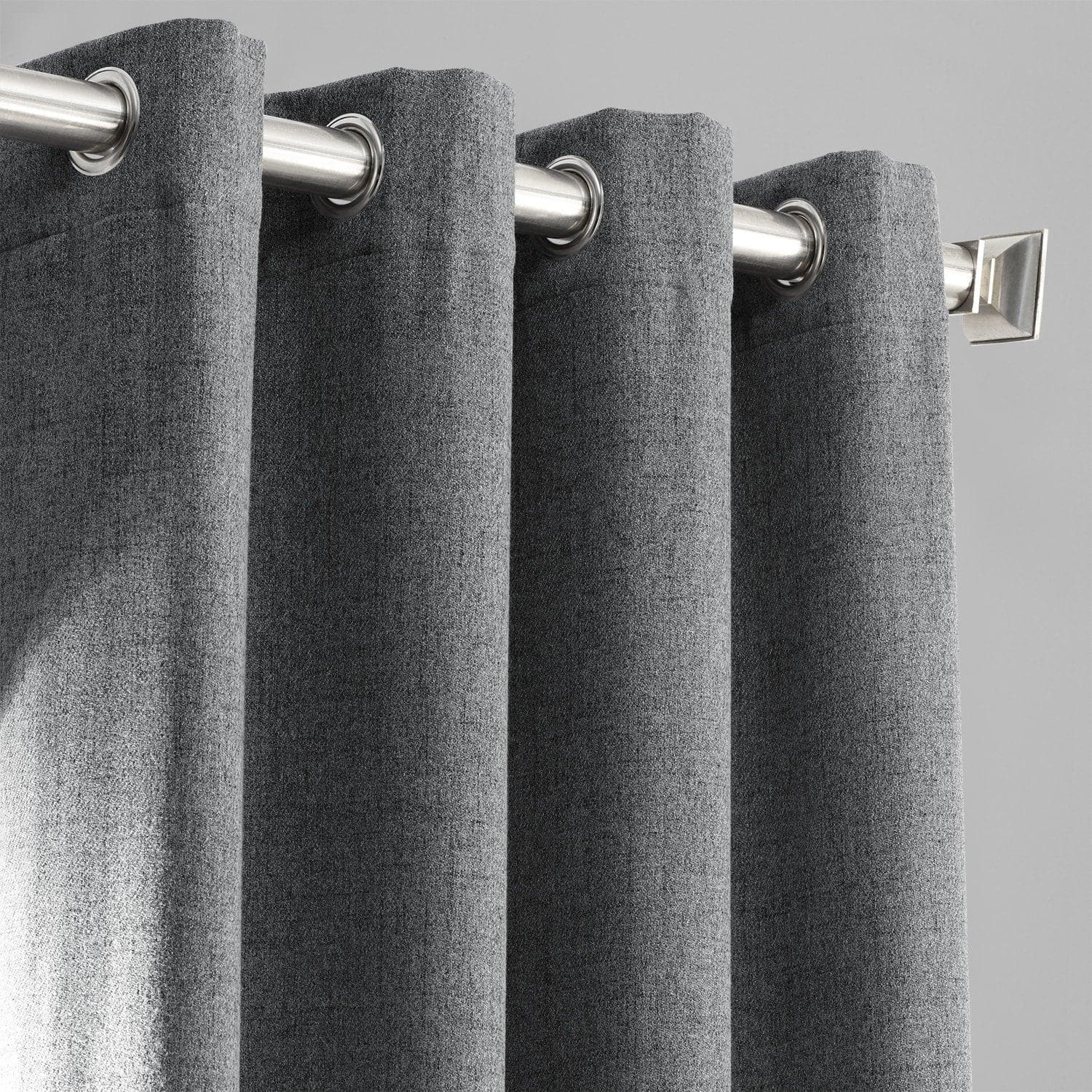 Modern Grey Grommet Heathered Woolen Weave Curtain