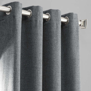 Modern Grey Grommet Heathered Woolen Weave Curtain