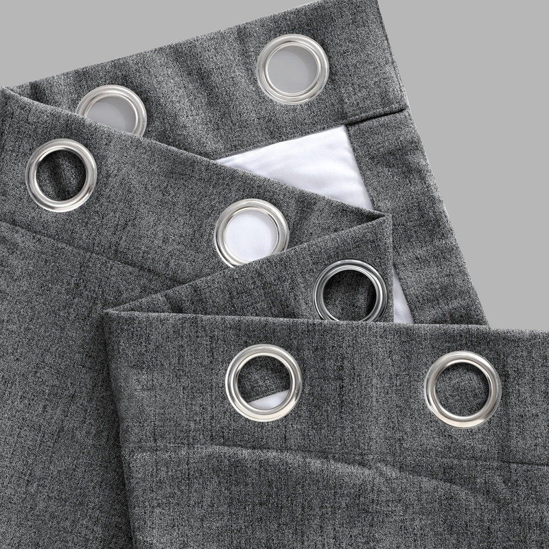 Modern Grey Grommet Heathered Woolen Weave Curtain