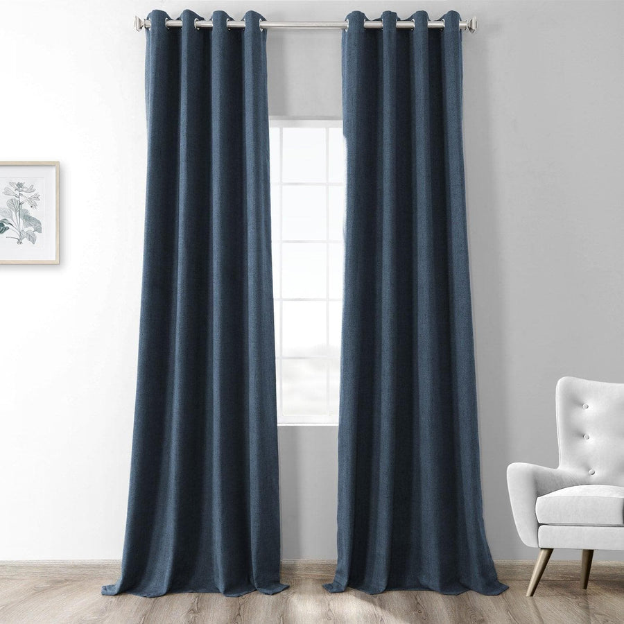 Dark Denim Blue Grommet Heathered Woolen Weave Curtain